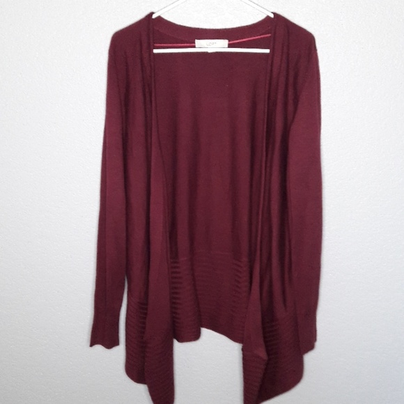 LOFT Sweaters - NWOT Ann Taylor Loft Assymetical Wine Cardigan
